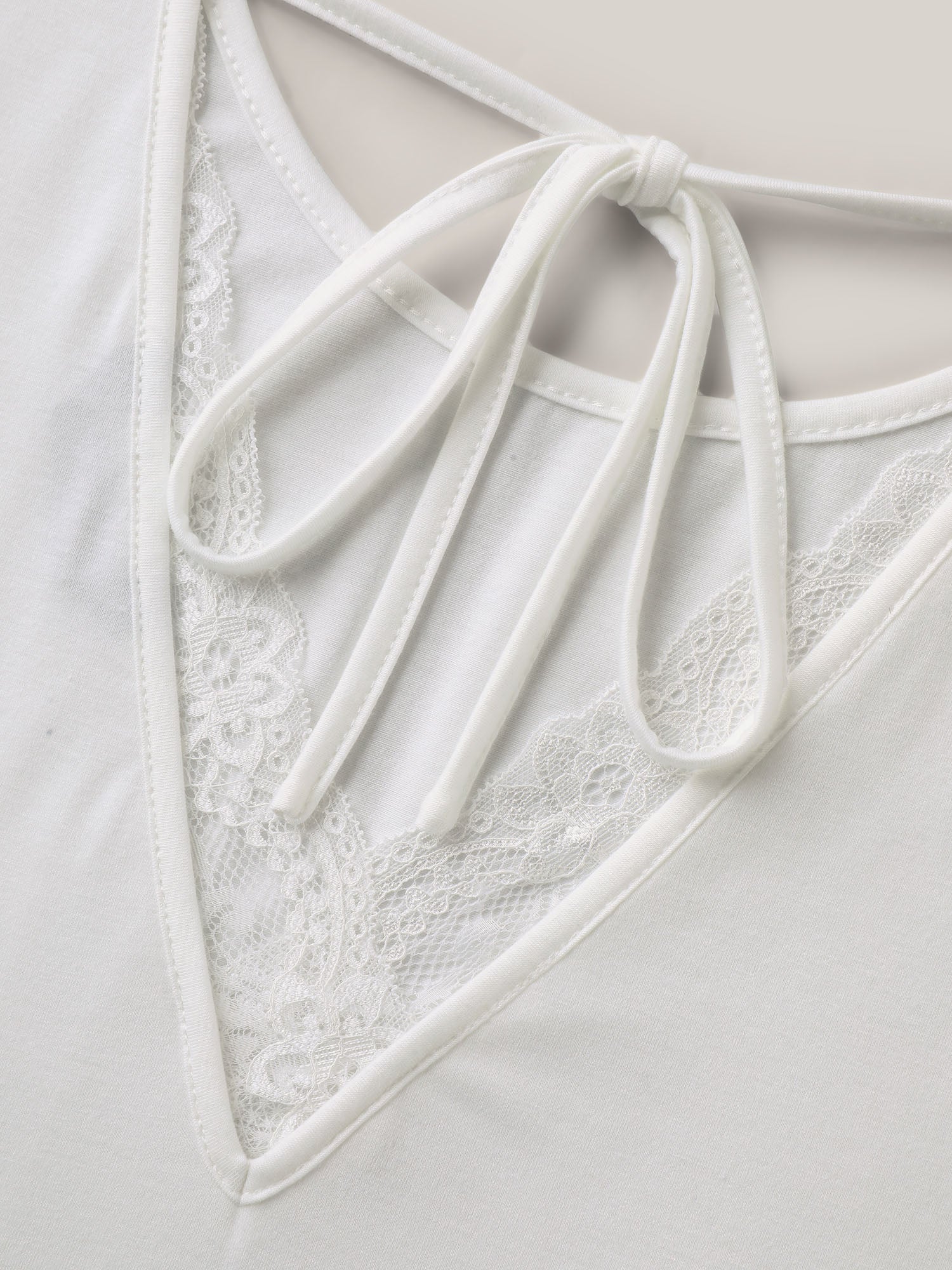 Lace Trim Backless Plain T-Shirt