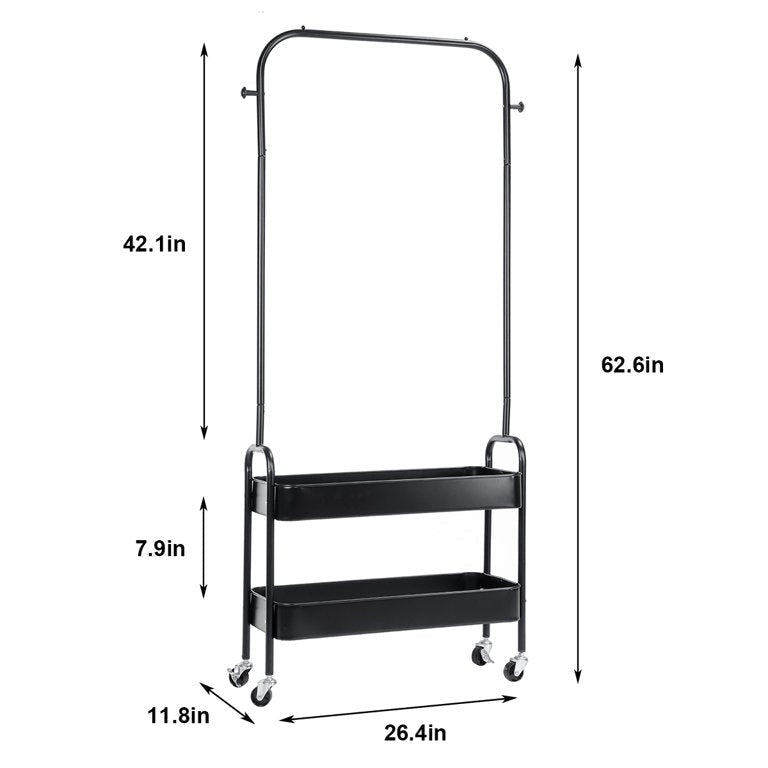 Garment Rack. Entryway Clothing Rack with 2 Tier Metal Basket