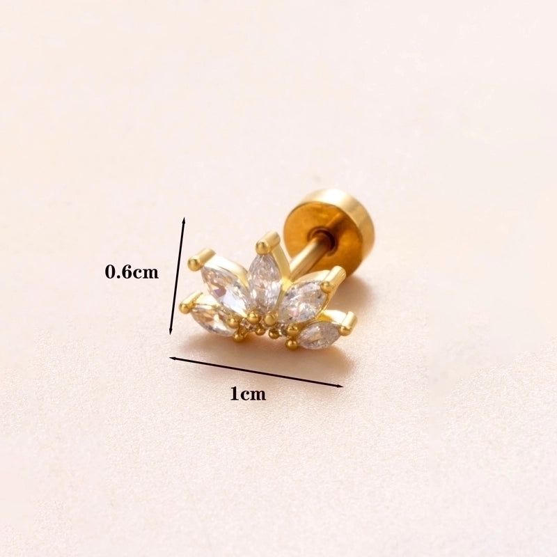 1 Piece Classic Style Insect Flower Polishing Plating Inlay Stainless Steel Copper Zircon 18k Gold Plated Ear Studs
