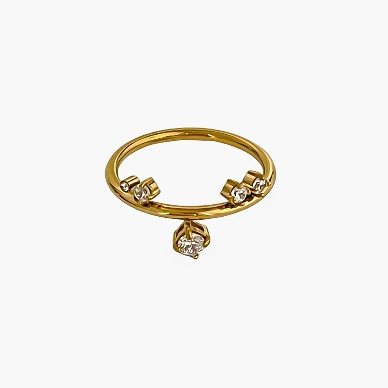 Geometric 316L Stainless Steel  Zircon 18K Gold Plated Irregular Inlay Rings