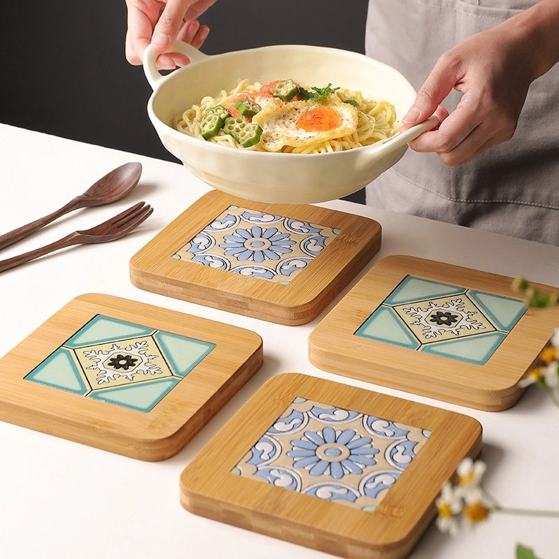 Simple Anti-scald Table Mat Heat Insulation Board Wooden Mat Thickened Teppanyaki Wooden Mat Hot Charcoal Wooden Mat Heat-resistant Casserole Bowl Mat