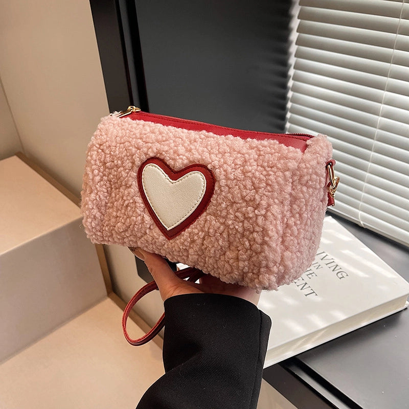 Black Pink Blue Fleece Heart Shape Sewing Thread Square Clutches