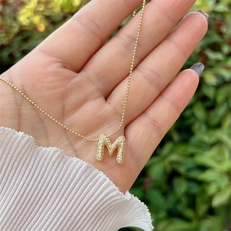 Copper 18K Gold Plated Inlay Letter Zircon Pendant Necklace