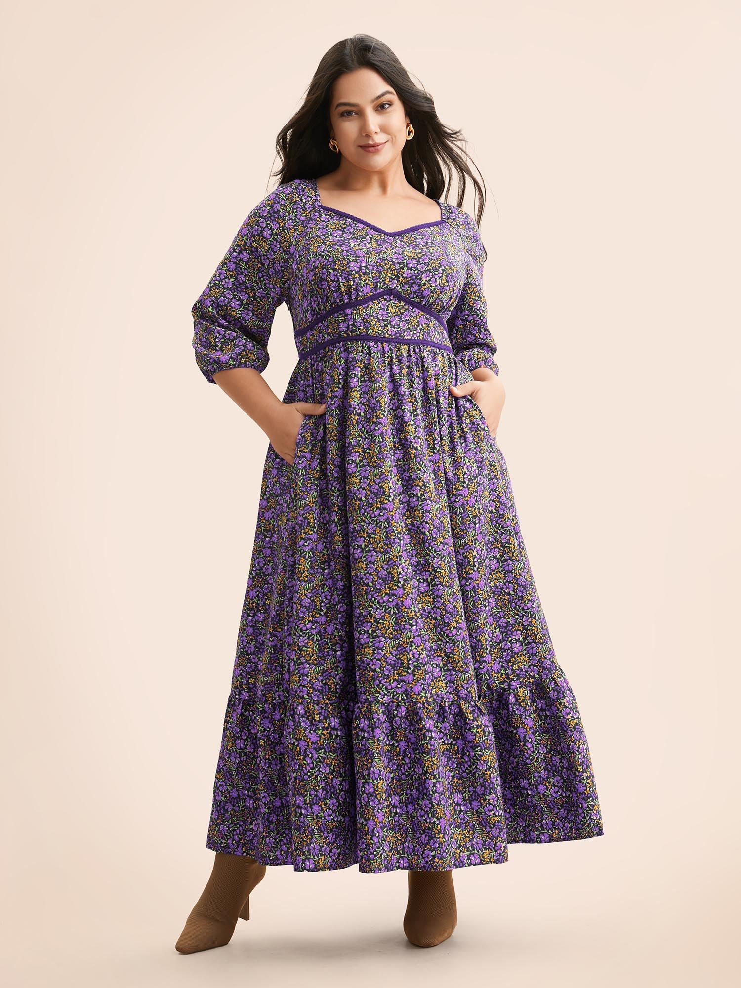 Ditsy Floral Woven Ribbon Maxi Dress