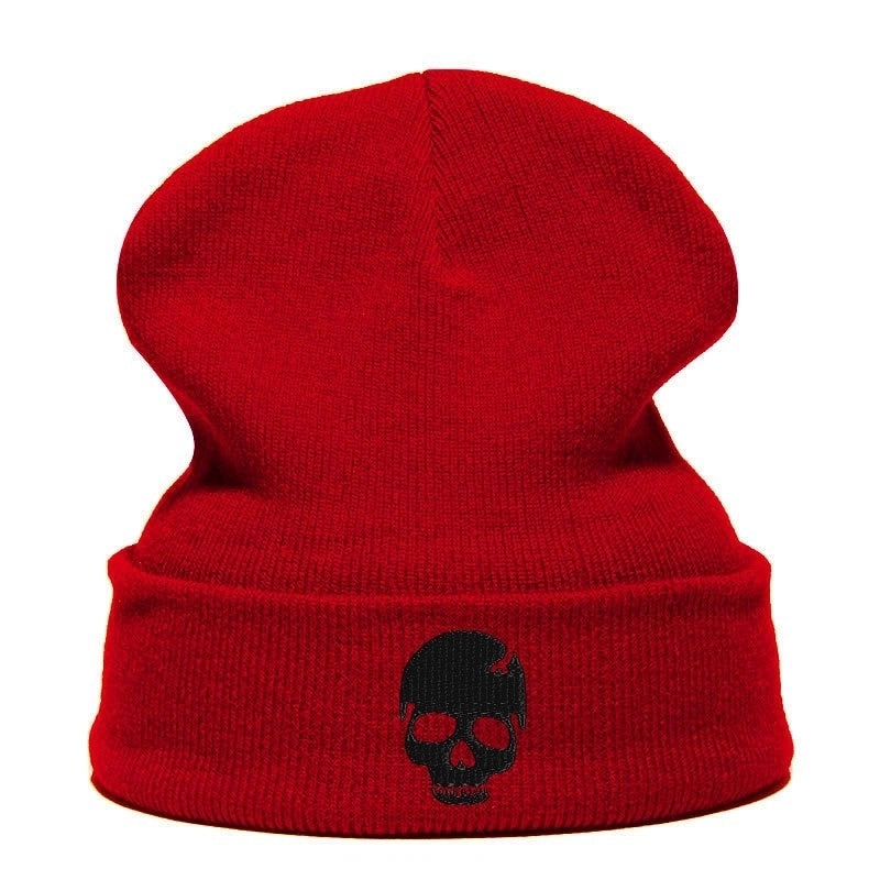 Unisex Casual Skull Embroidery Eaveless Wool Cap