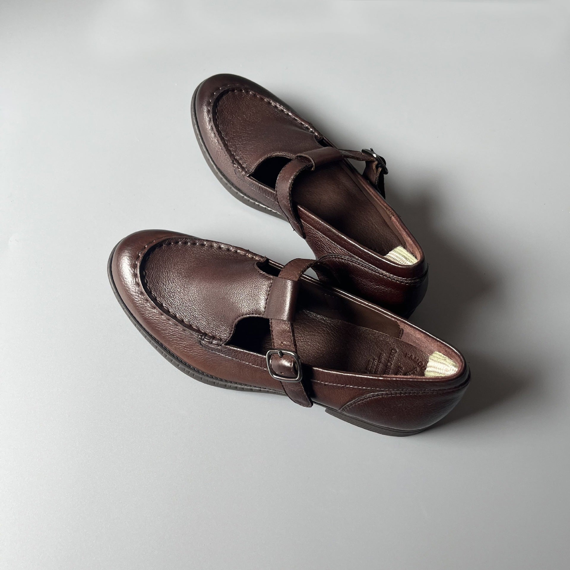 Handmade Soft Leather T-strap Mary Jane Shoes For Women Round Toe in Black/Coffee