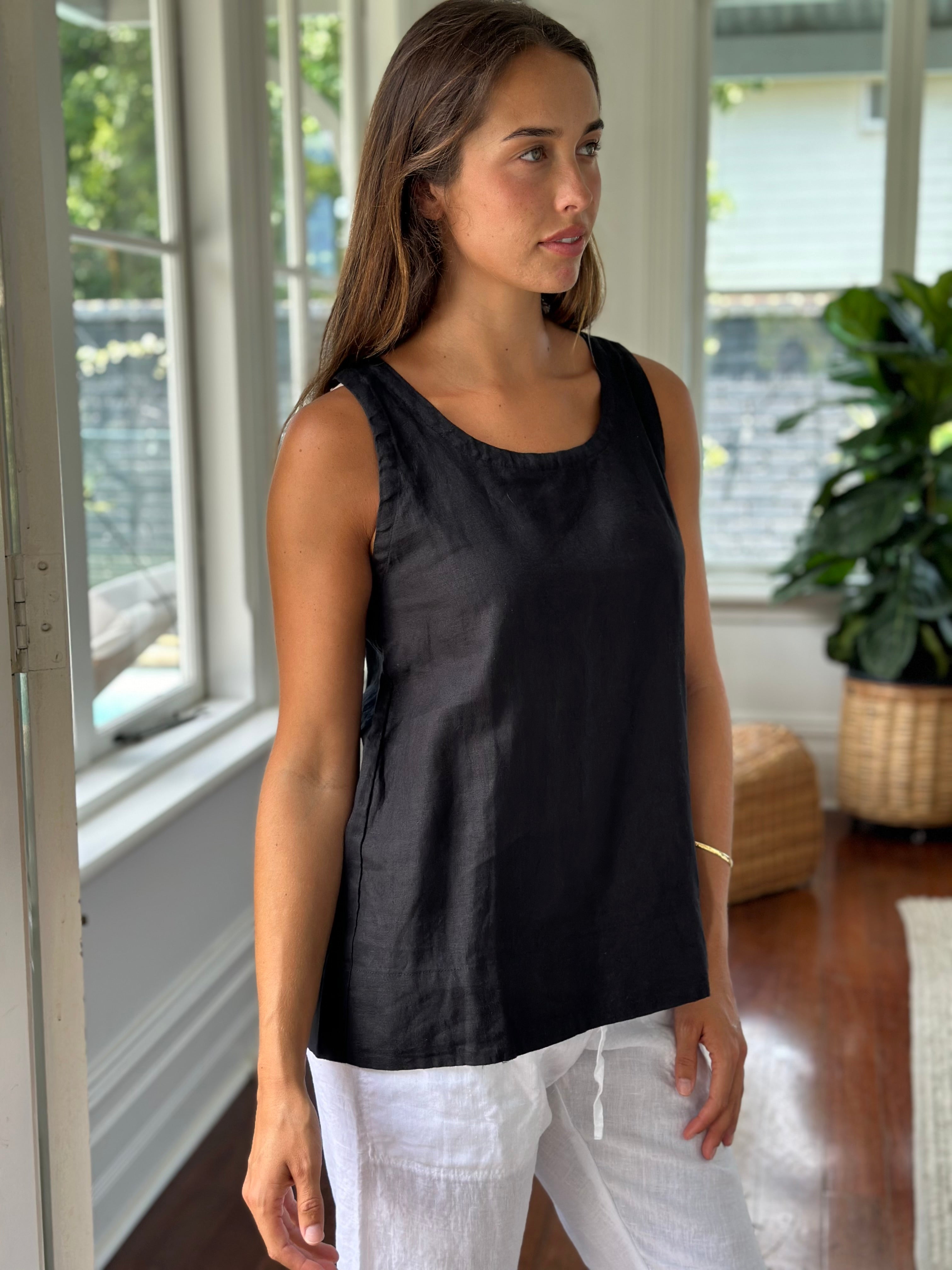 alice tank - black linen