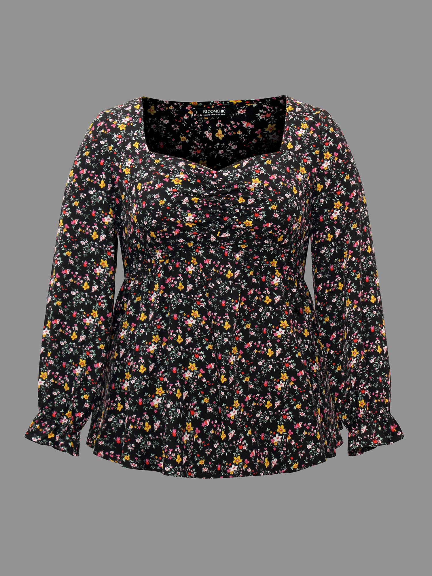 Ditsy Floral Heart Neckline Gathered Blouse