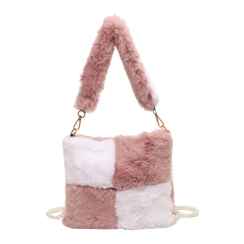 Women's Plush Solid Color Streetwear Square Zipper Shoulder Bag