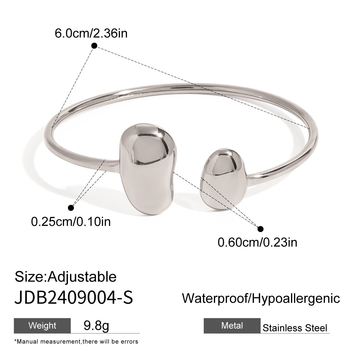 Stainless Steel Water Drop Open Bracelet Earrings Niche Bracelet Earrings Titanium Steel