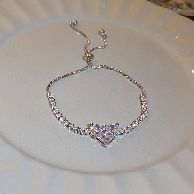 Sweet Heart Shape Bow Knot Key Copper Plating Inlay Zircon Bracelets