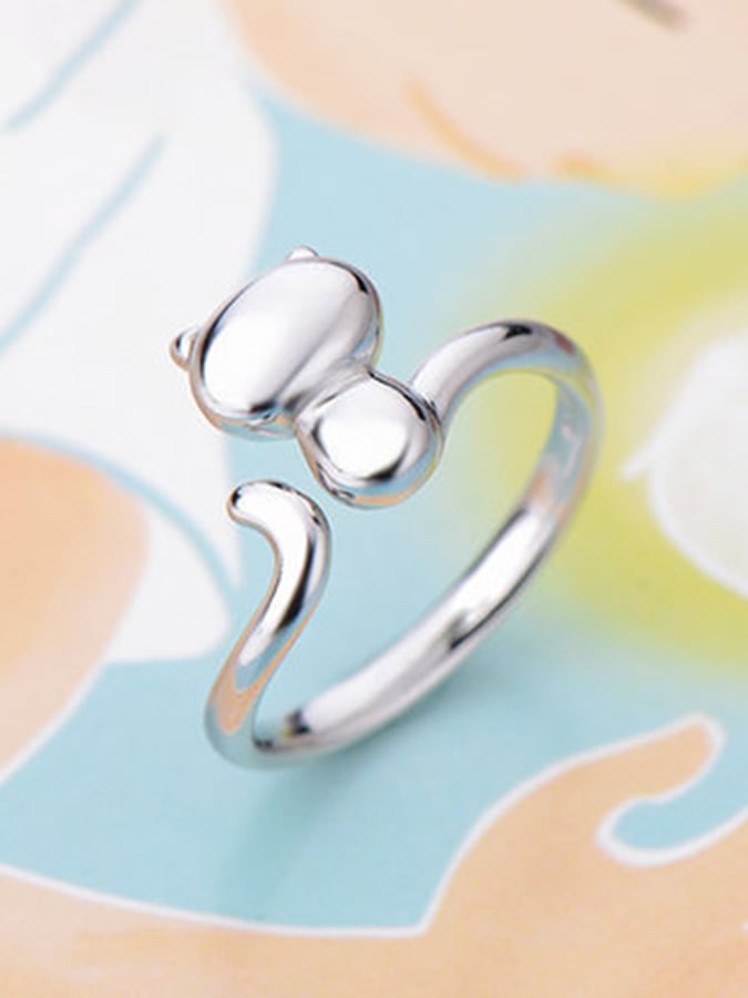 Ladies Fashionable And Personalized Geometric Cat Multi-Element Design Open Ring