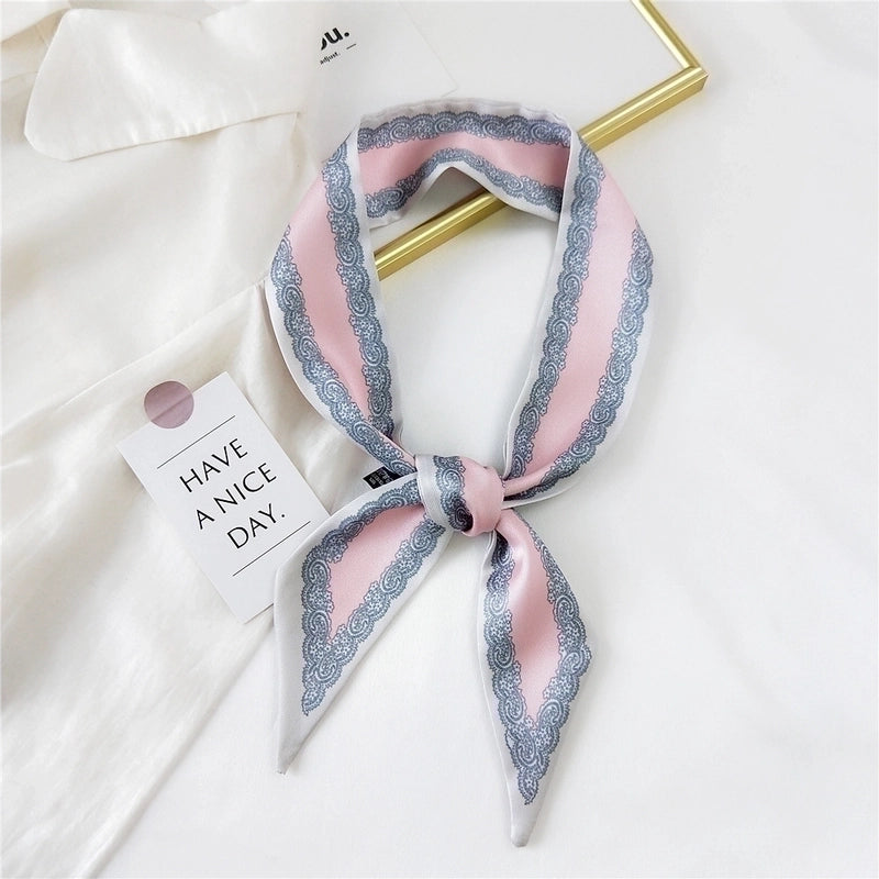 Fashion Streamer Printing Bow Silk Scarf