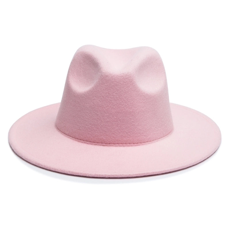 Unisex Minimalist Solid Color Sewing Big Eaves Fedora Hat