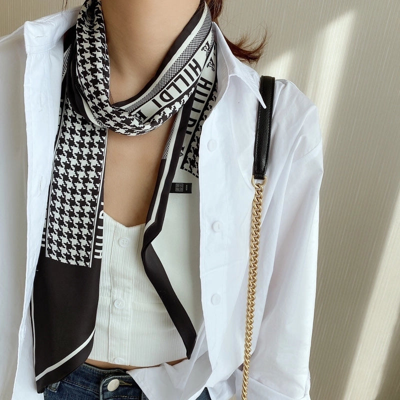 Women's Minimalist Color Block Polyester Printing Silk Scarf