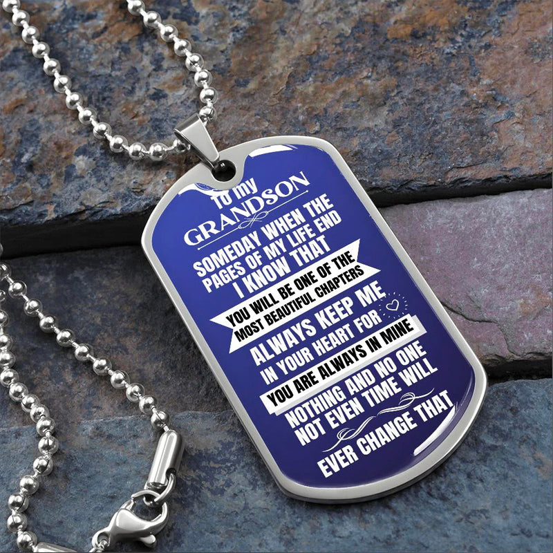 To My Grandson Keychain Necklace