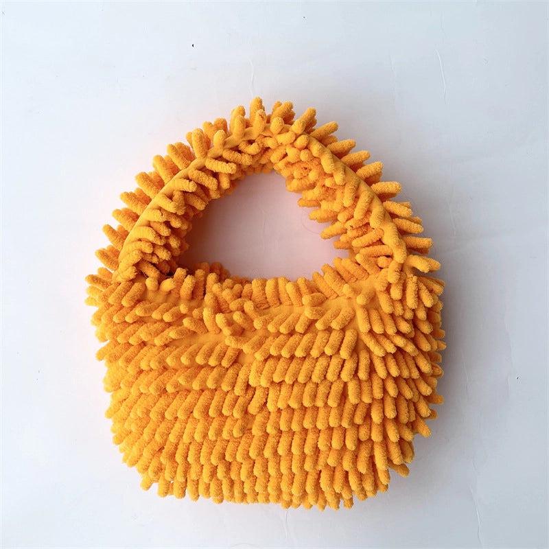 Women's Plush Solid Color Basic Classic Style Square Zipper Handbag
