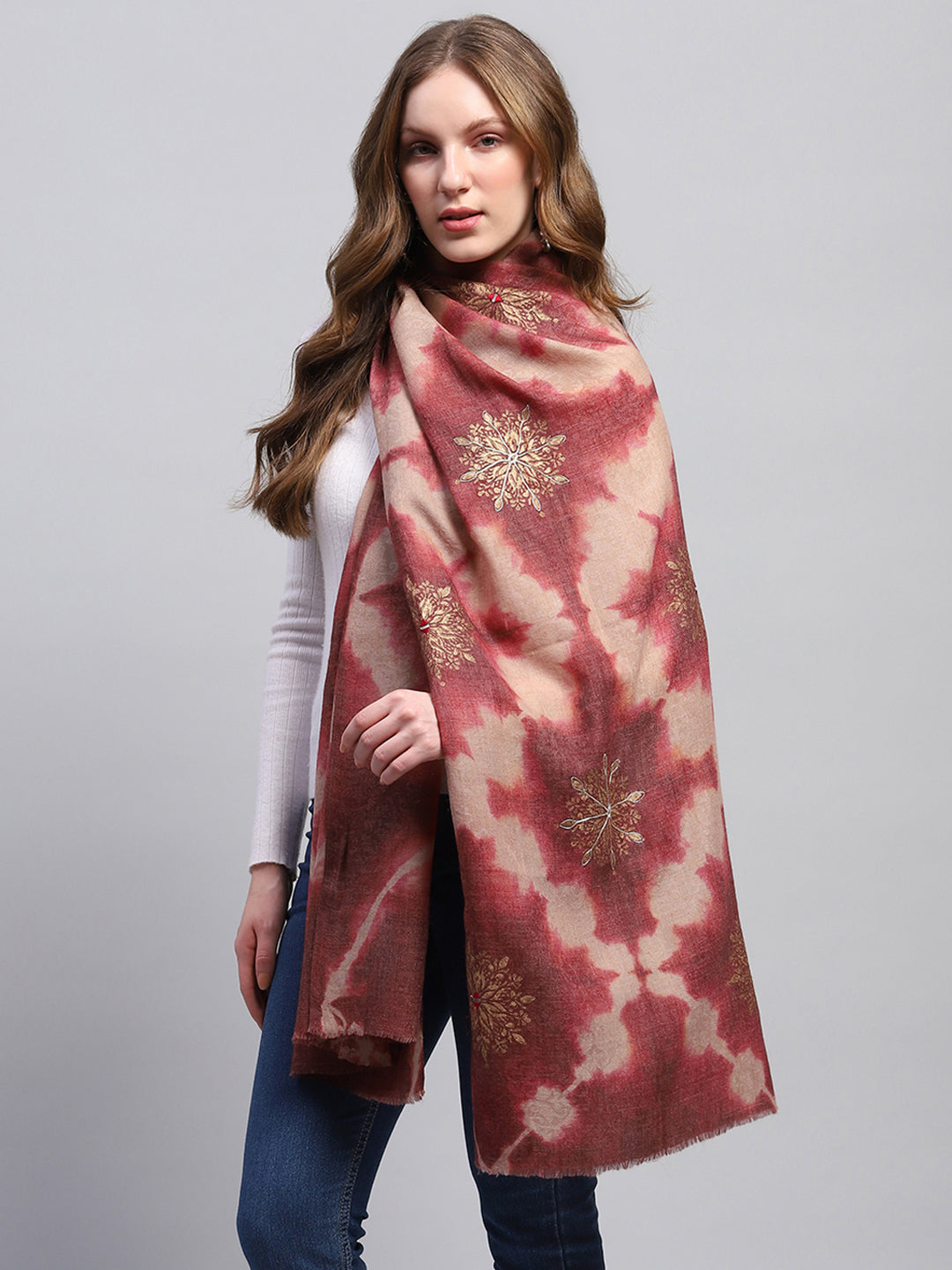 Women Maroon Self Design Stole