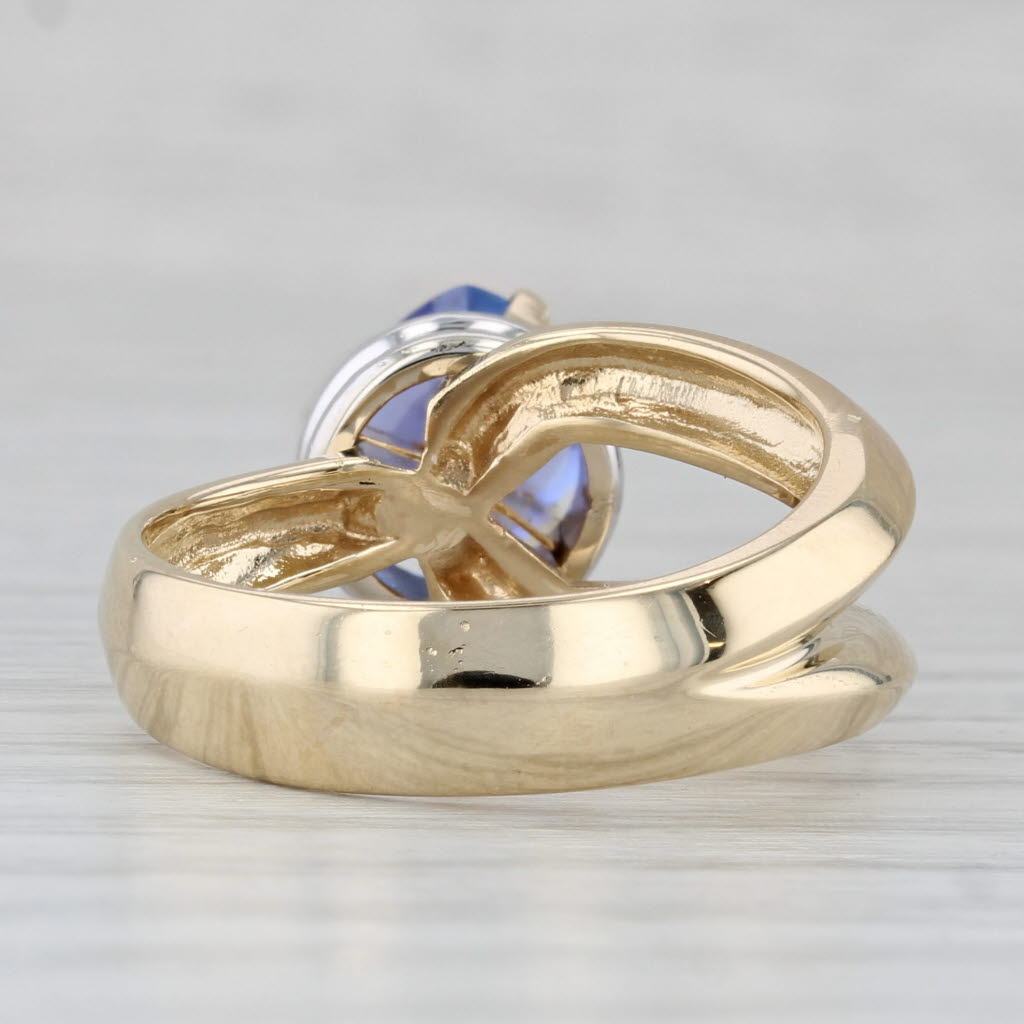 2ct Cushion Tanzanite Solitaire Ring 14k Yellow White Gold Sz 9.25 Unique Design