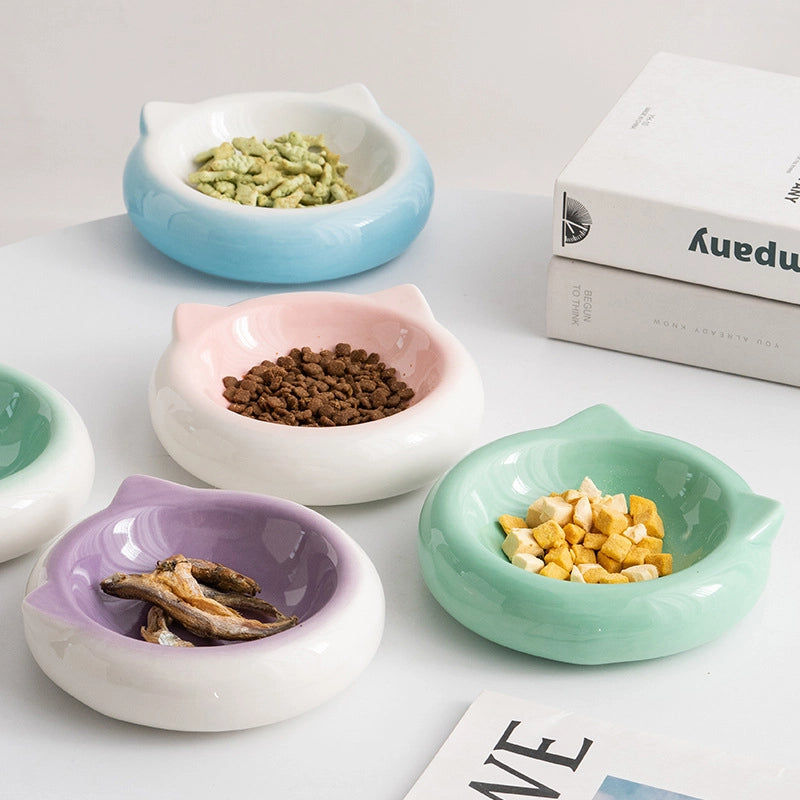 Shumen Ceramic Cat Food Bowl Plate Dog Food Bowl Anti-knock Simple Modern Pet Bowl Puppy Drinking Bowl Cat Bowl