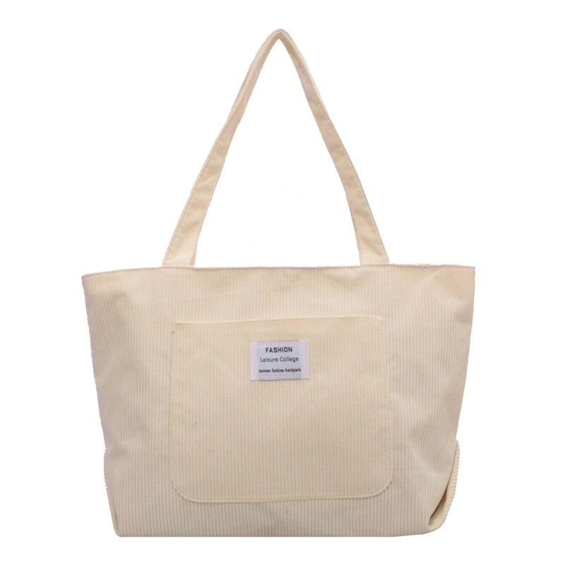 Women's Vintage Style Solid Color Corduroy Shopping Bags