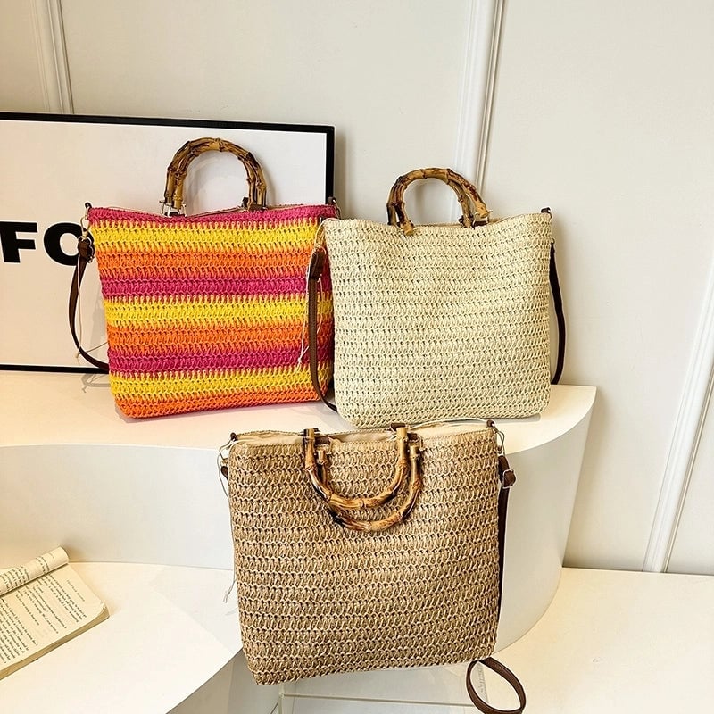 Women's Straw Square Elegant Classic Style Square String Shoulder Bag Crossbody Bag