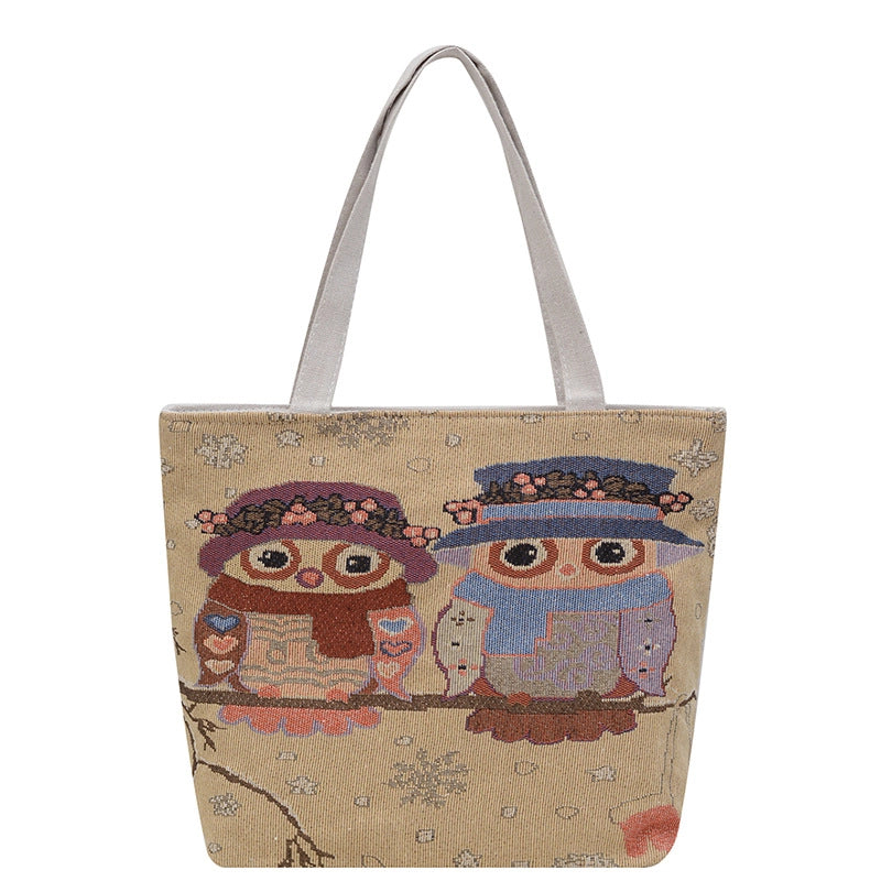 Women's Canvas Owl Classic Style Sewing Thread Square Open Tote Bag