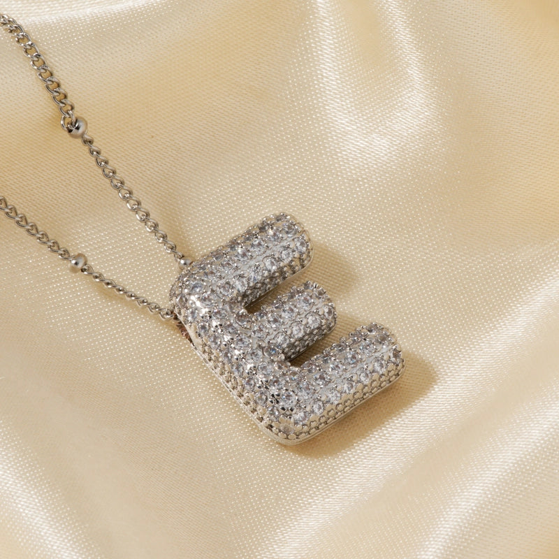304 Stainless Steel Copper Rhodium Plated Three-dimensional Inlay Letter Zircon Pendant Necklace