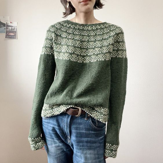 Vintage Jacquard Long-Sleeved Crew Neck Sweater