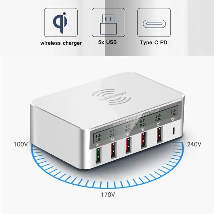 Charging at Low Temperature 100W Mobile Phone USB Power Adapter Wireless Multi Fast Charger Station