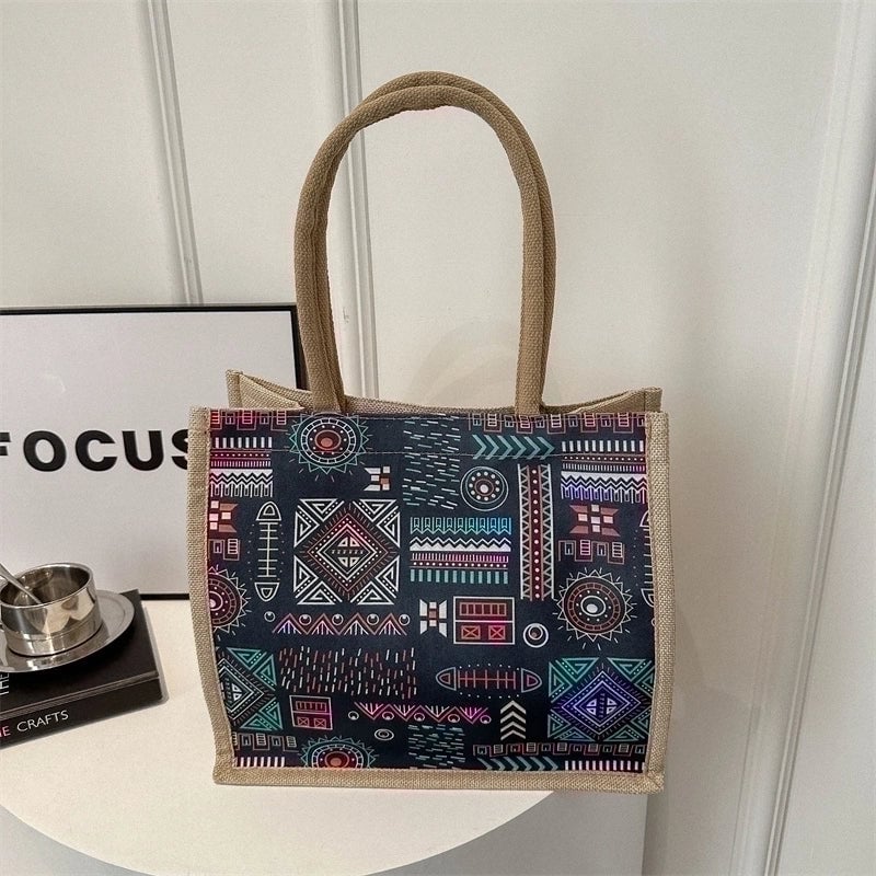 Women's Linen Color Block Classic Style Square Magnetic Buckle Shoulder Bag