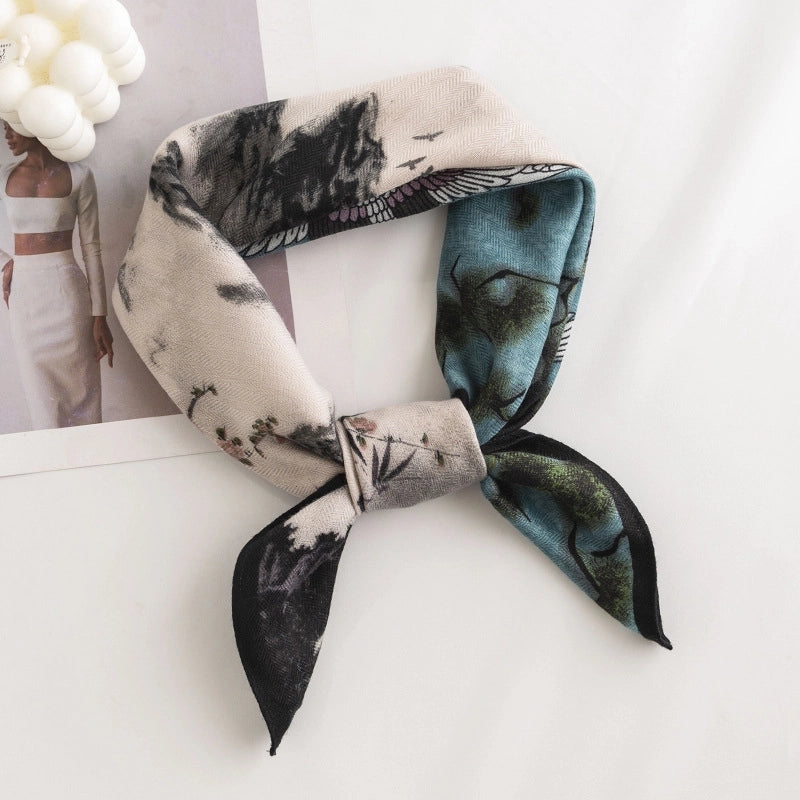 Women's Retro Flower Polyester Silk Scarf