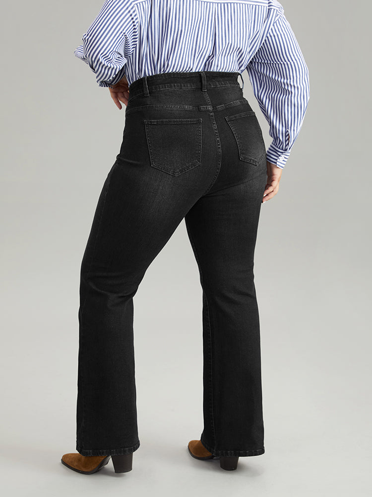 Flare Leg Button Detail High Rise Jeans