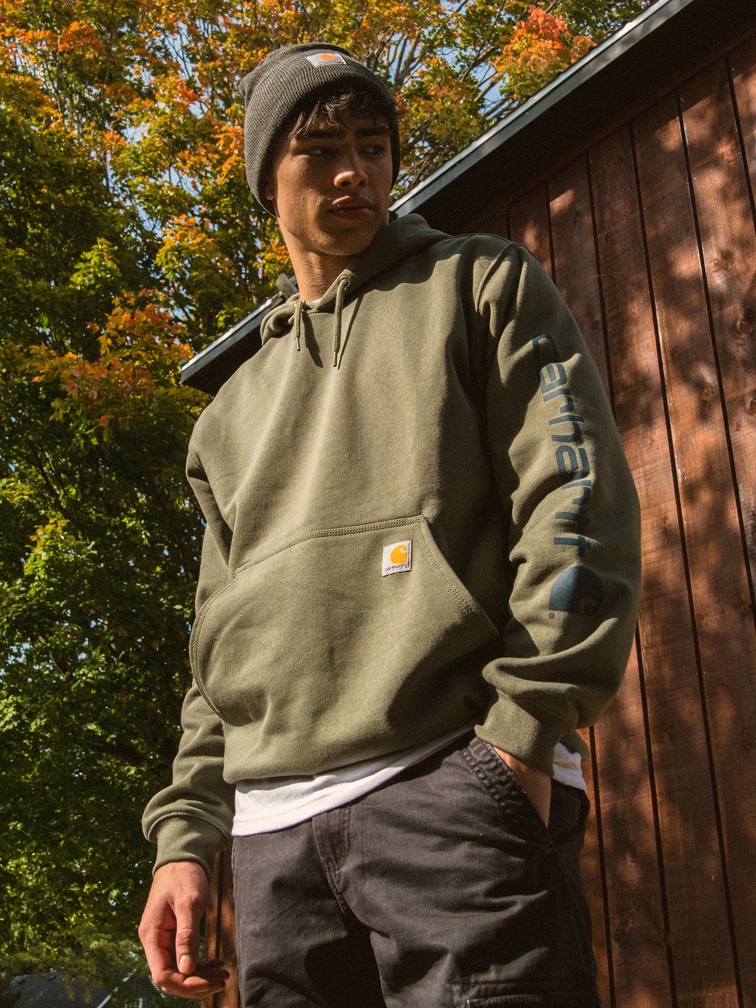 CARHARTT LOGO SLEEVE PULLOVER HOODIE