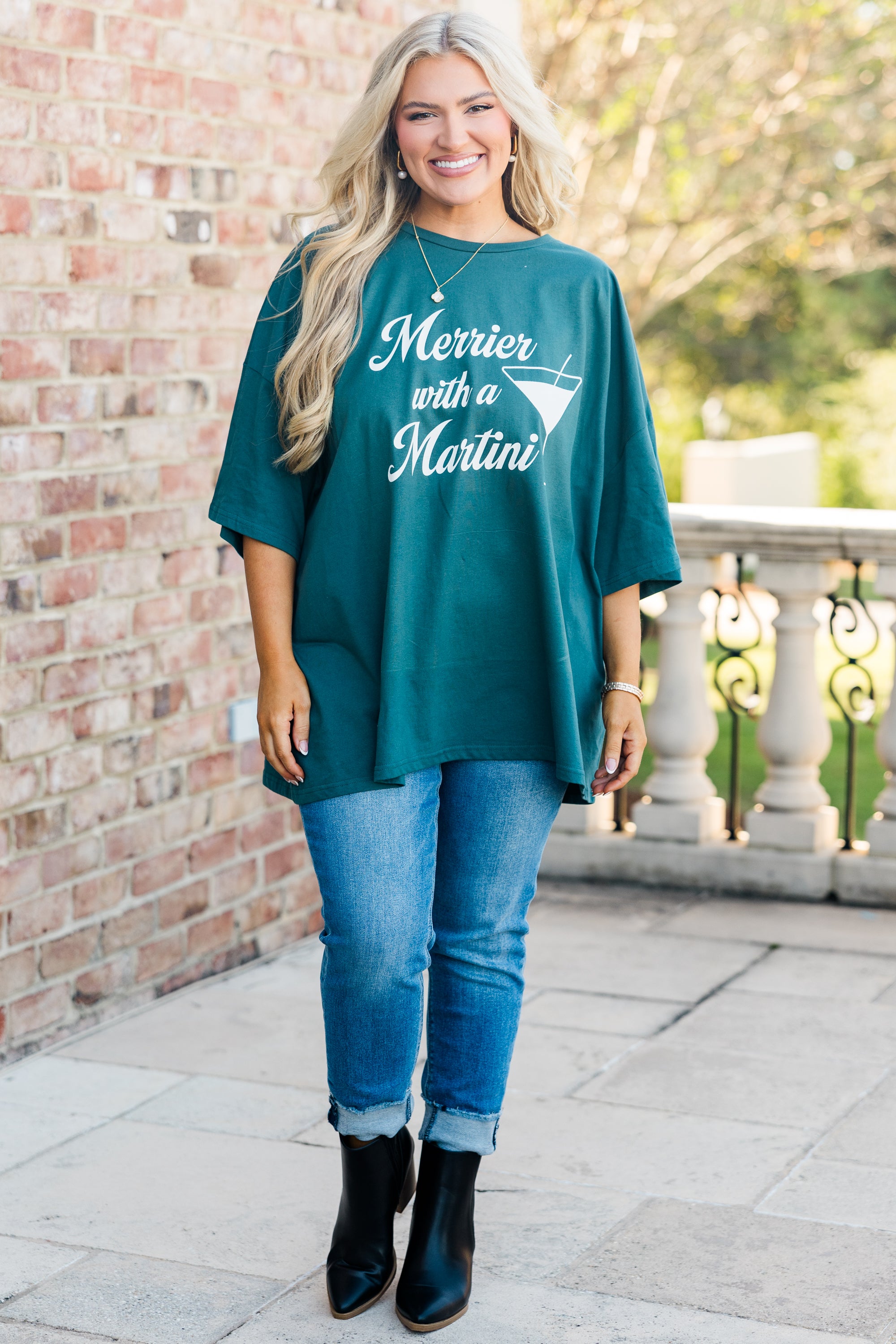 Merrier With A Martini Boyfriend Tee. Peacock