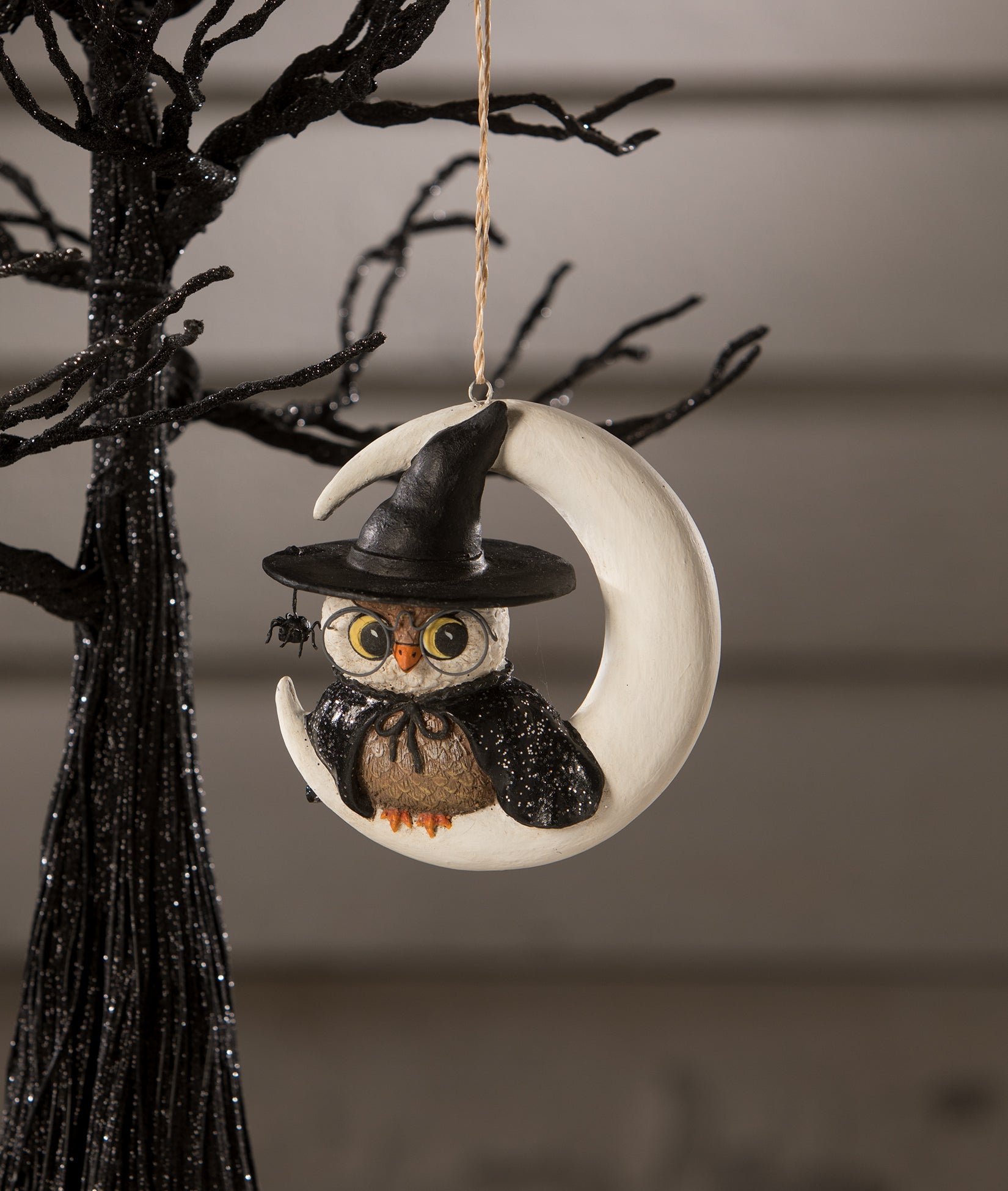 Witch Owl On Moon Ornament