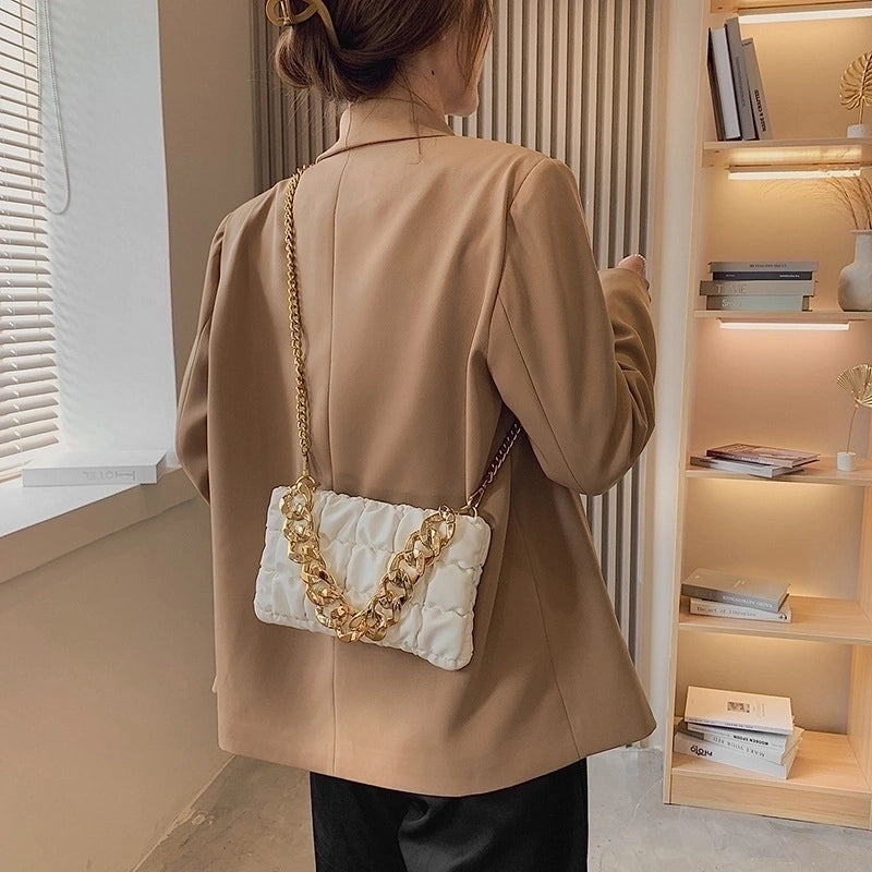 Women's Small Pu Leather Solid Color Fashion Chain Square Zipper Crossbody Bag