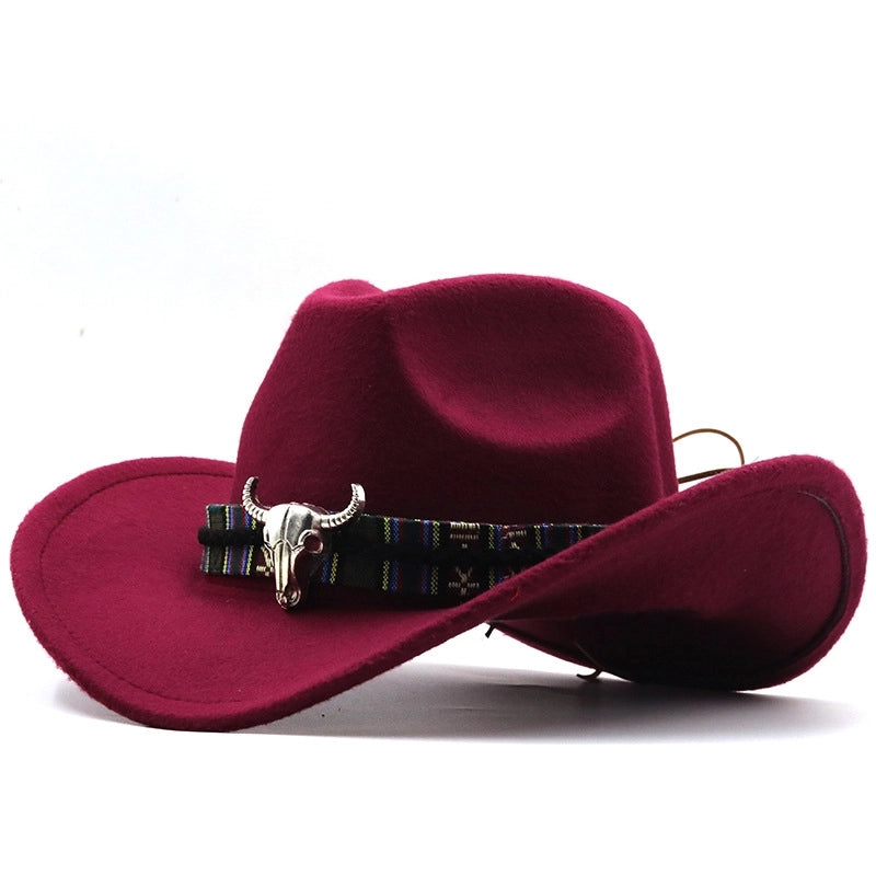 Cowboy Hat Horn Woolen Jazz Hat Men And Women Ethnic Style Felt Hat Large Brim Hat