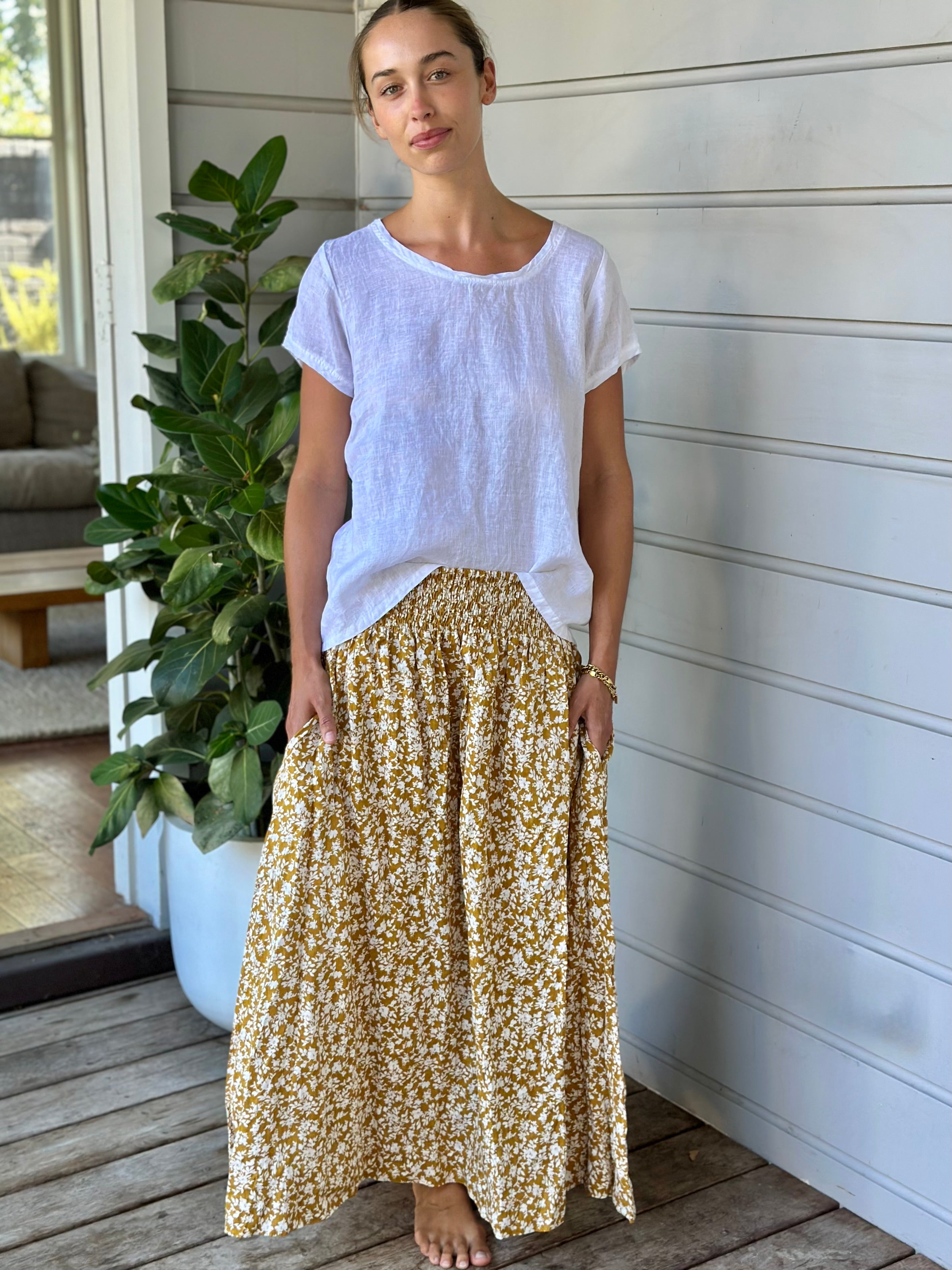 lulu skirt - turmeric floral linen