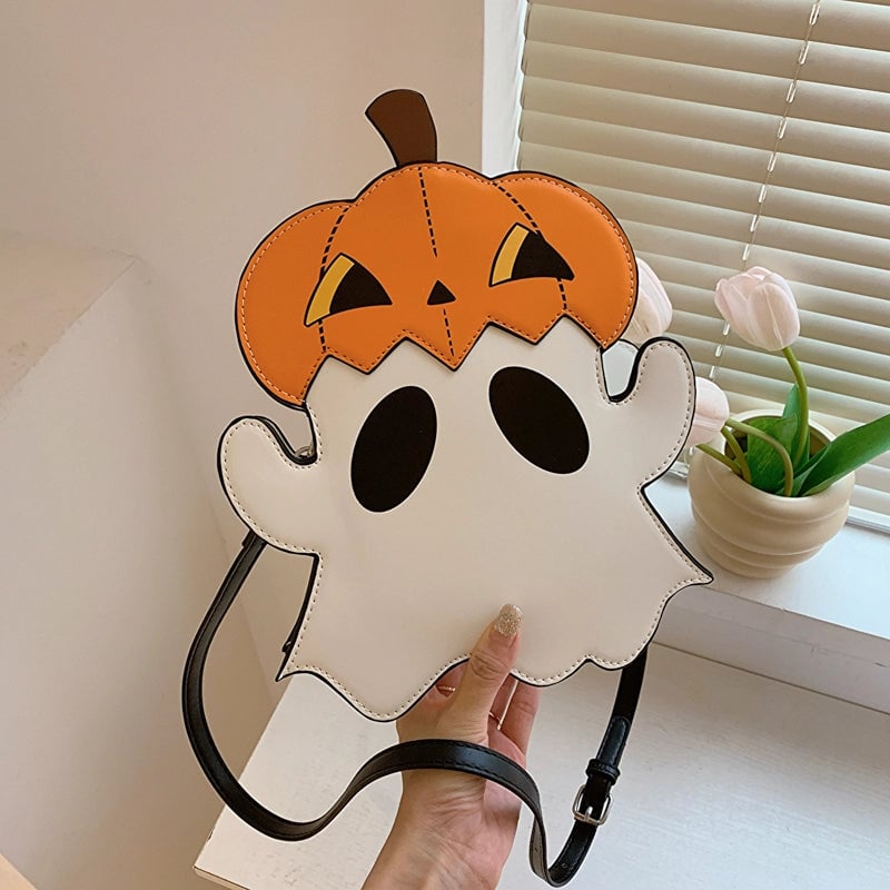 Halloween Women's Pu Leather Pumpkin Ghost Cute Zipper Crossbody Bag