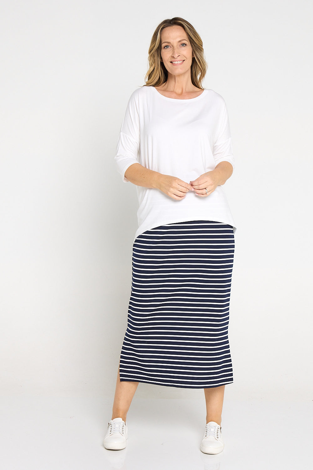 Charlize Column Skirt - Navy/White Stripe