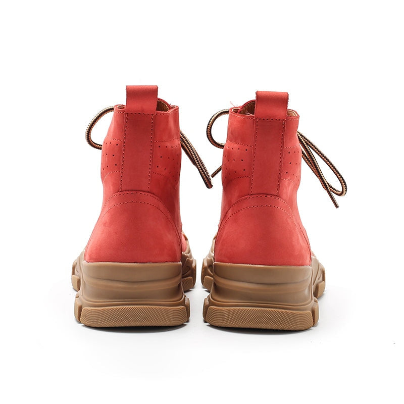 Designer Leather Short Boots Lace Up Combat Boots in Yellow/Red/Black
