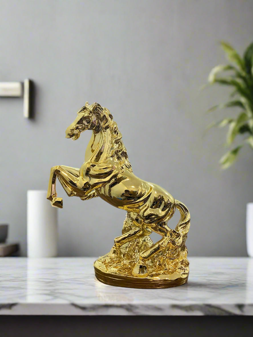 GOLD HORSE STATUE – LUXURY DECORATIVE PIECE FOR HOME & OFFICE(29CMX16CM)