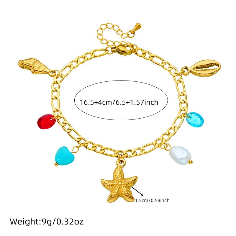 Personalized Gold-Plated Turtle Dolphin Starfish Pendant Stainless Steel Chain Jewelry Bracelet
