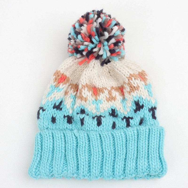 Unisex Retro Ethnic Style Color Block Pom Poms Eaveless Wool Cap