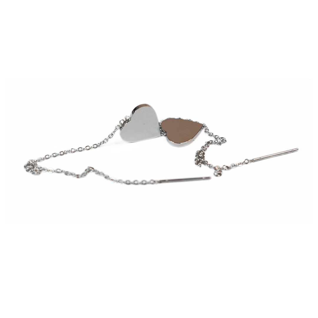 Thread through heart chained stud - Silver