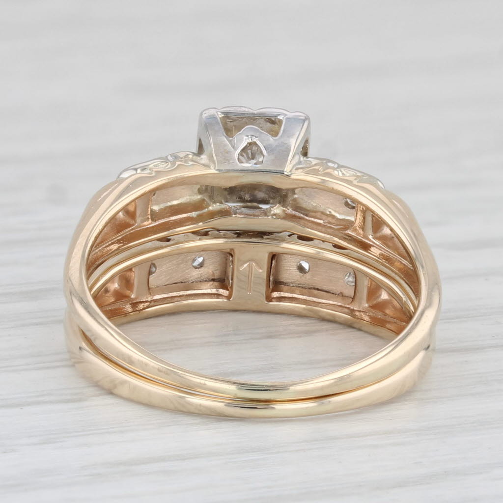 Vintage 0.20ctw Diamond Engagement Ring Wedding Bridal Set 14k Gold Size 8.25