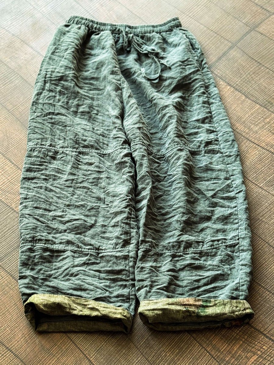 Women Vintage Spring Pure Color Wide-leg Linen Pants