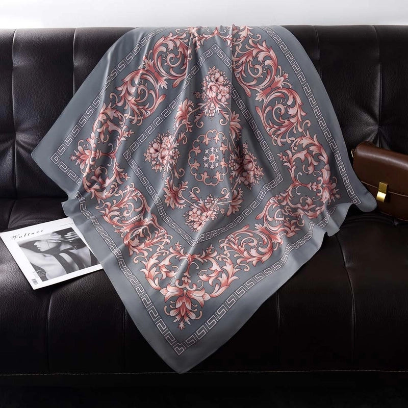 Women's Elegant Minimalist Stripe Flower Satin Silk Scarf