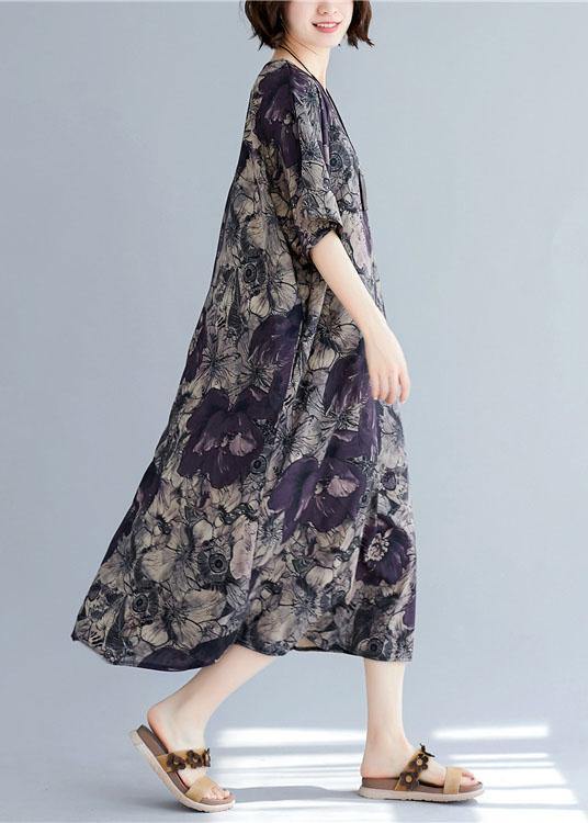 Women o neck pockets linen cotton summer Wardrobes Sleeve floral Dress